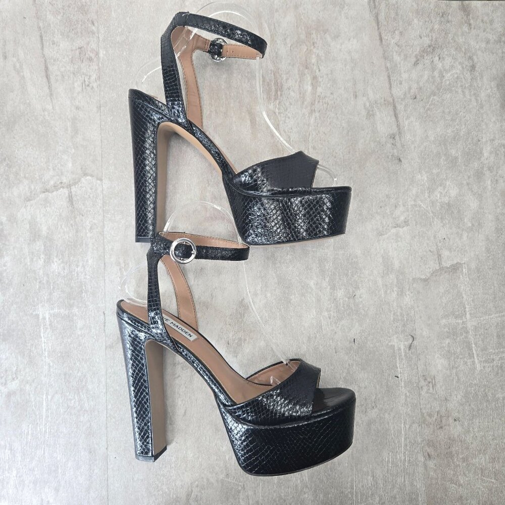 Steve Madden Chunky Platform Heels 8 Black Croc Dressy Formal High Heeled Shoes - Picture 6 of 12